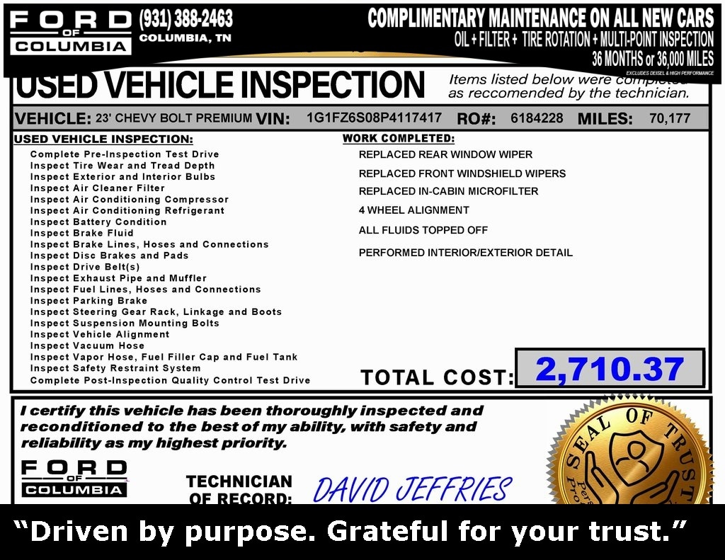 Used 2023 Chevrolet Bolt EUV Premier with VIN 1G1FZ6S08P4117417 for sale in Columbia, TN