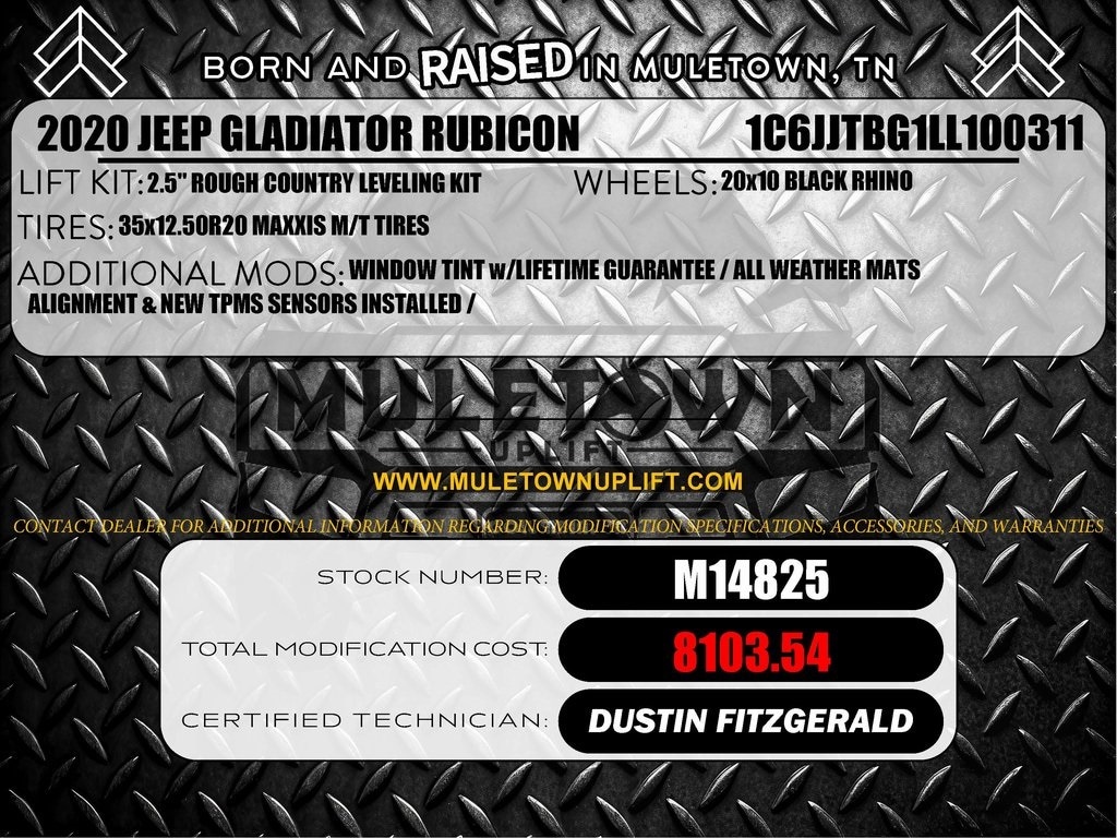 Used 2020 Jeep Gladiator Rubicon with VIN 1C6JJTBG1LL100311 for sale in Columbia, TN