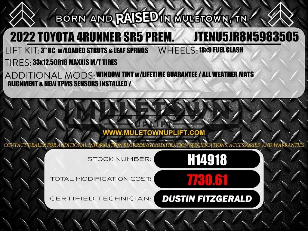 Used 2022 Toyota 4Runner SR5 Premium with VIN JTENU5JR8N5983505 for sale in Columbia, TN