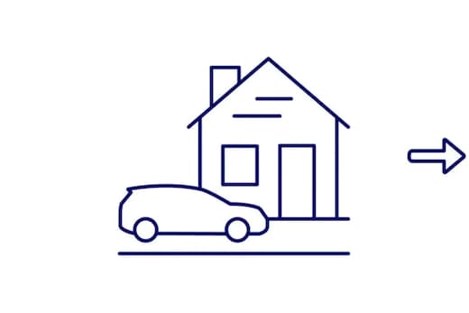 Illustration of a service van arriving at a home with an arrow point right