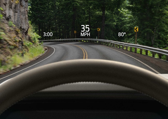 Close-up of the 12-inch LCD touchscreen display highlighting the Smart Hitch feature