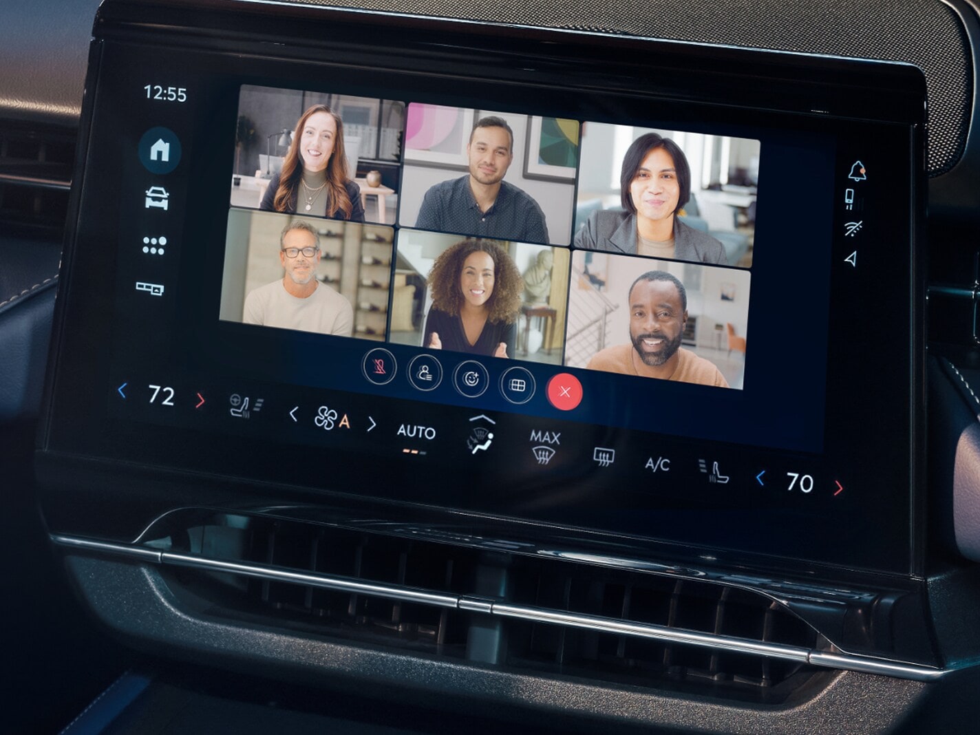  A Ford vehicle technology screen displaying a Webex video conferencing call with others. Screen may vary.
