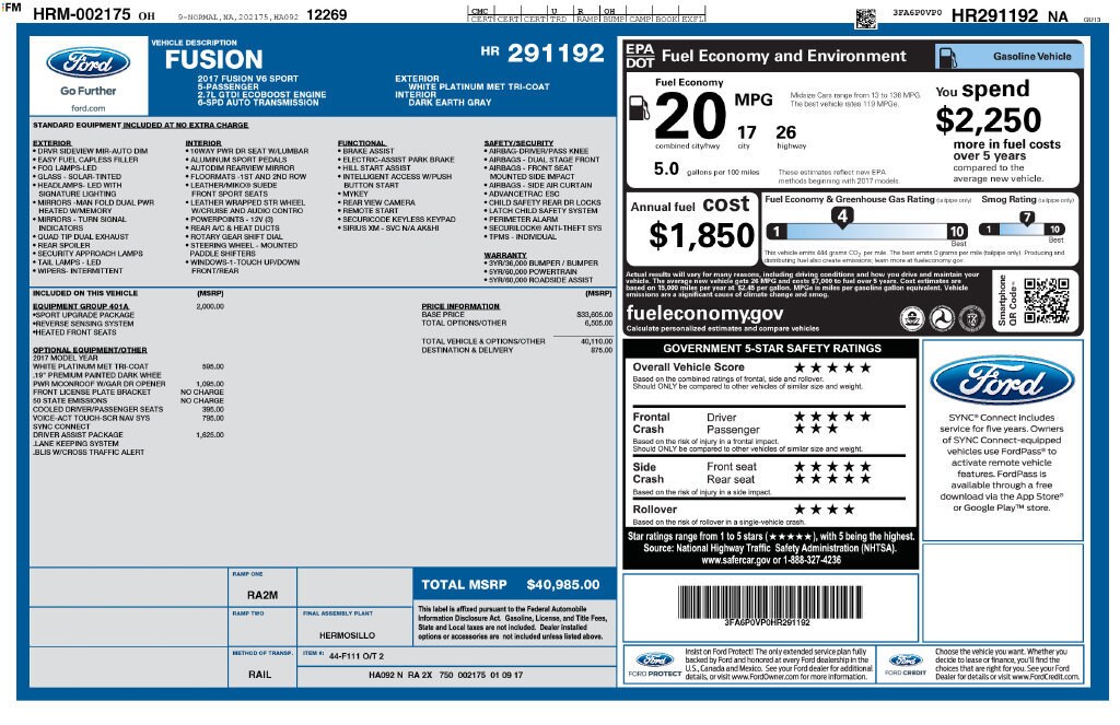 Used 2017 Ford Fusion Sport Sedan