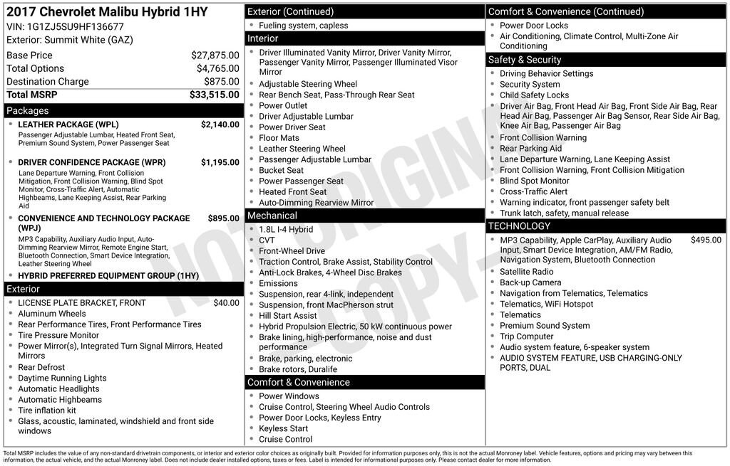Used 2017 Chevrolet Malibu Hybrid Sedan
