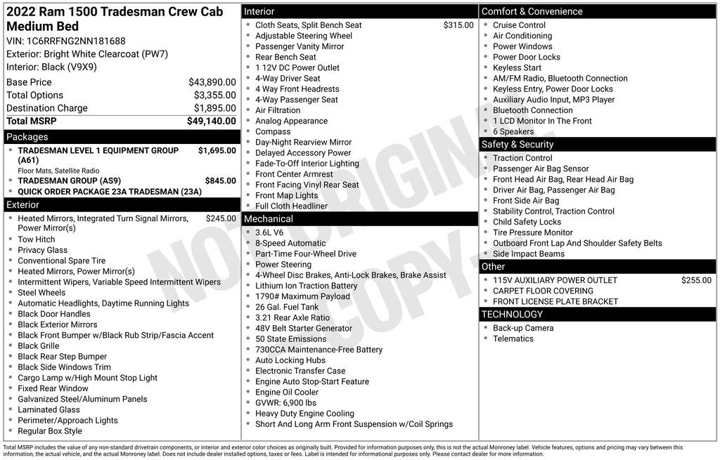 Used 2022 Ram 1500 Tradesman Truck Crew Cab