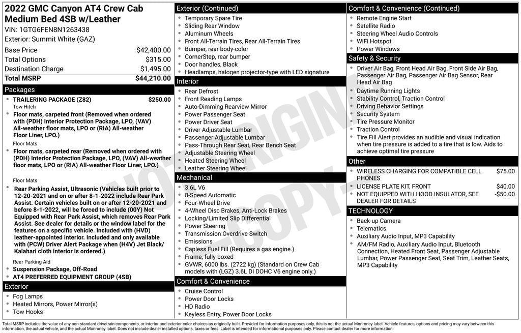 Used 2022 GMC Canyon AT4 w/Leather Truck Crew Cab