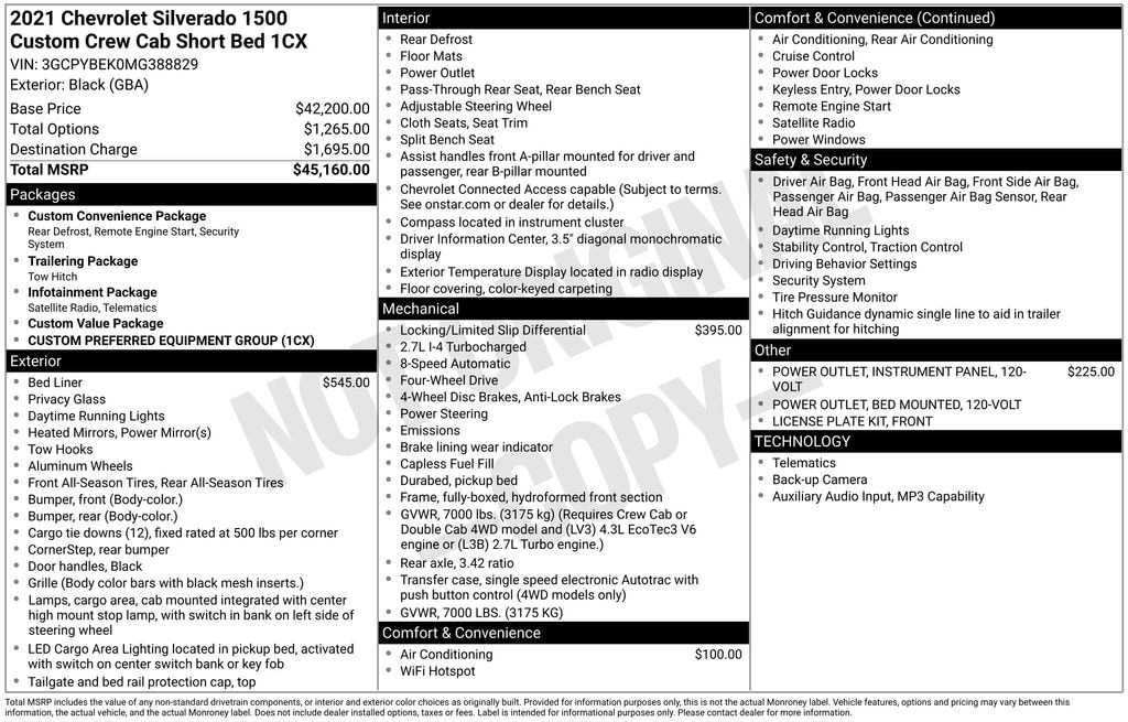 Used 2021 Chevrolet Silverado 1500 Custom Truck Crew Cab