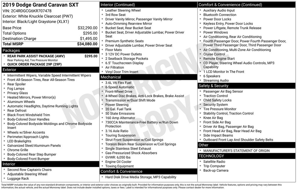 Used 2019 Dodge Grand Caravan SXT with VIN 2C4RDGCG6KR707478 for sale in Newton, IA