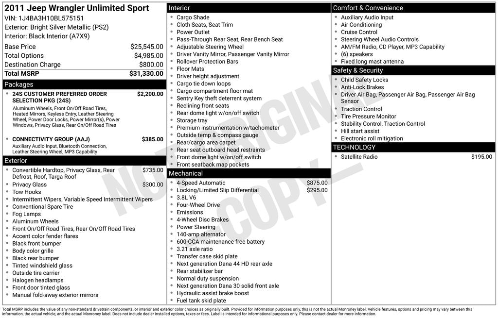 Used 2011 Jeep Wrangler Unlimited Sport SUV