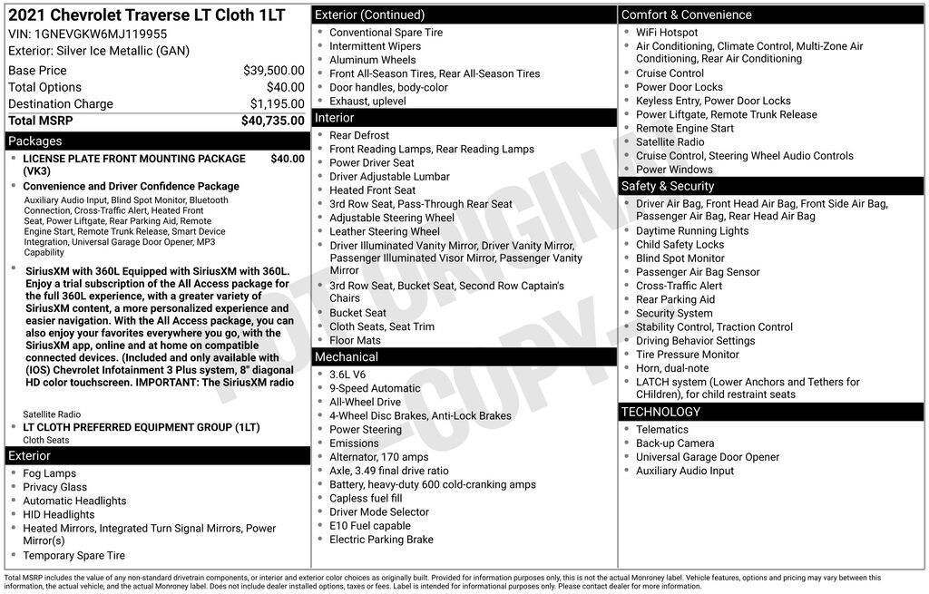 Used 2021 Chevrolet Traverse LT Cloth w/1LT SUV