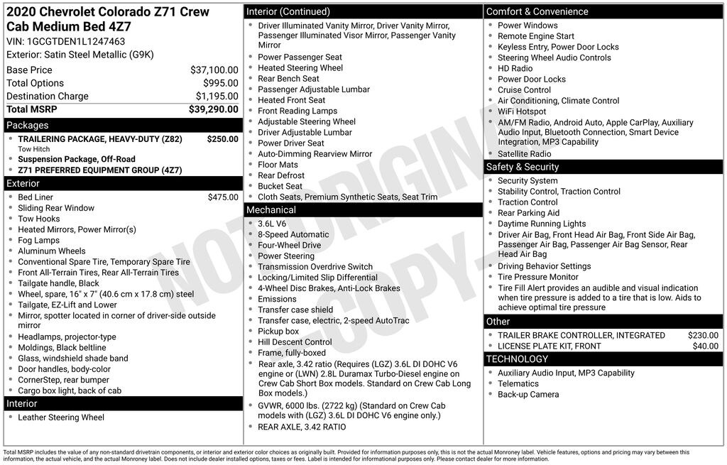 Used 2020 Chevrolet Colorado Z71 Truck Crew Cab