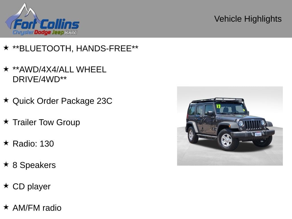 Used 2017 Jeep Wrangler JK Unlimited Unlimited Sport SUV