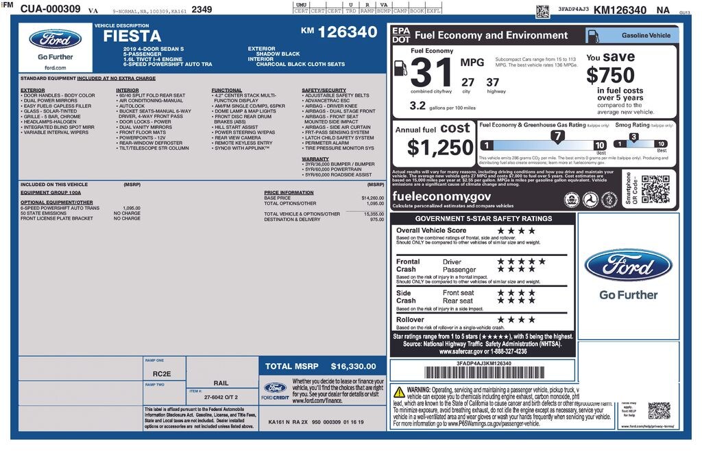 Used 2019 Ford Fiesta S Sedan