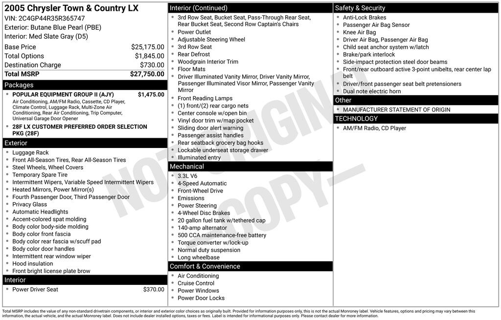 Used 2005 Chrysler Town & Country LX Van