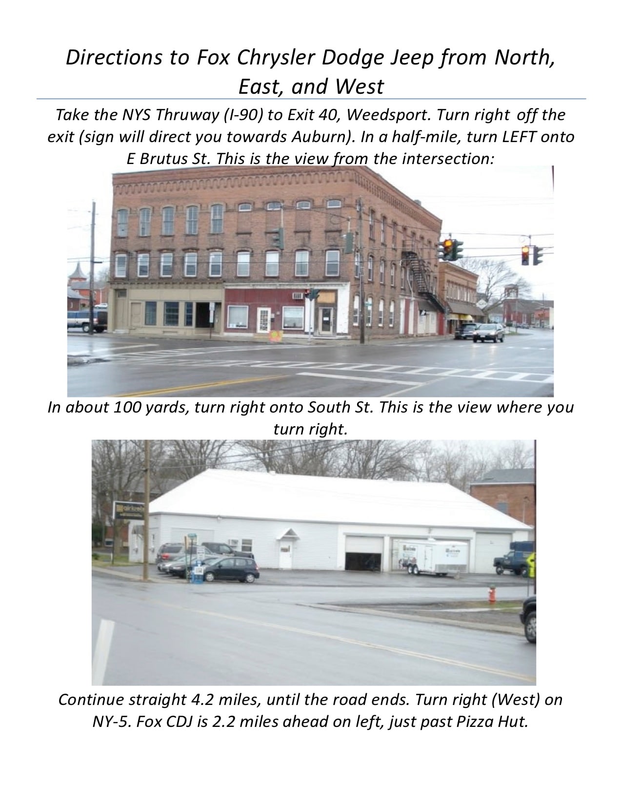 Hours & Directions Fox CDJR Auburn, NY