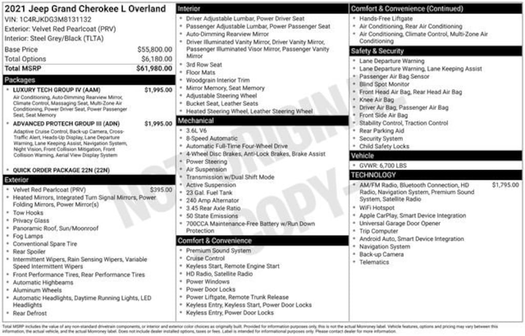 Used 2021 Jeep Grand Cherokee L Overland 4x4 SUV