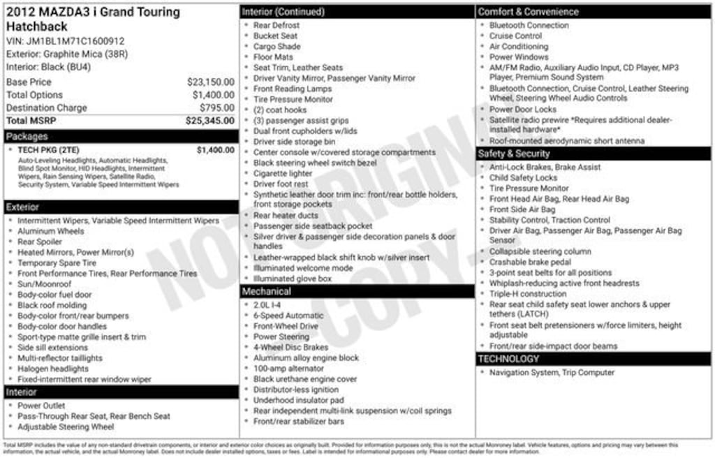 Used 2012 Mazda Mazda3 Hatchback i Grand Touring Hatchback