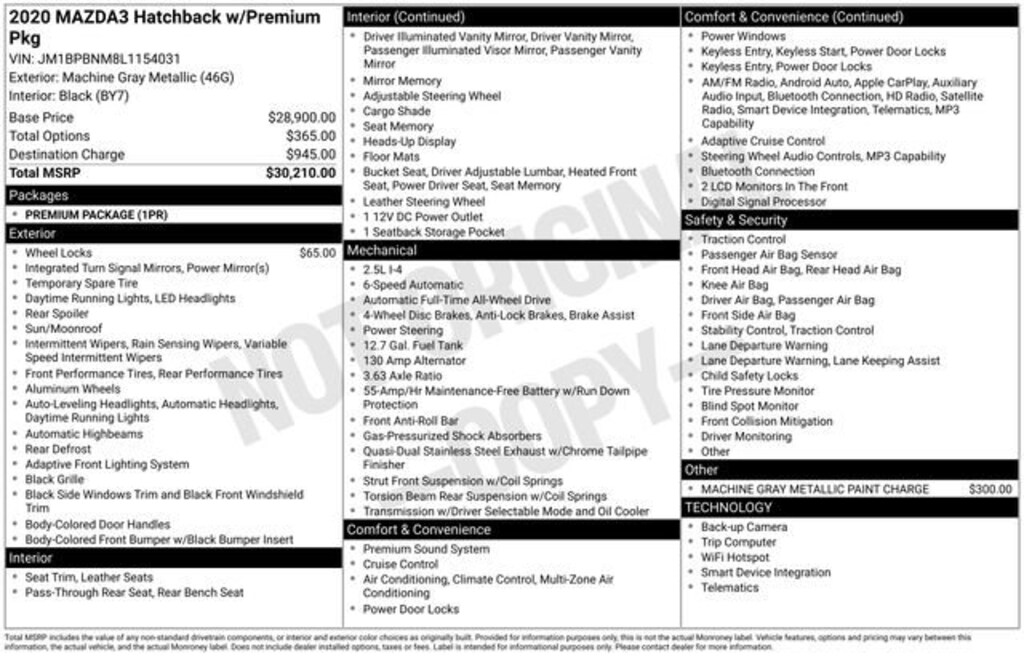 Used 2020 Mazda Mazda3 Premium Hatchback