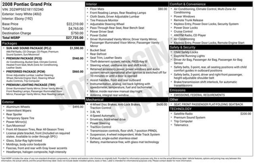 Used 2008 Pontiac Grand Prix Base Sedan