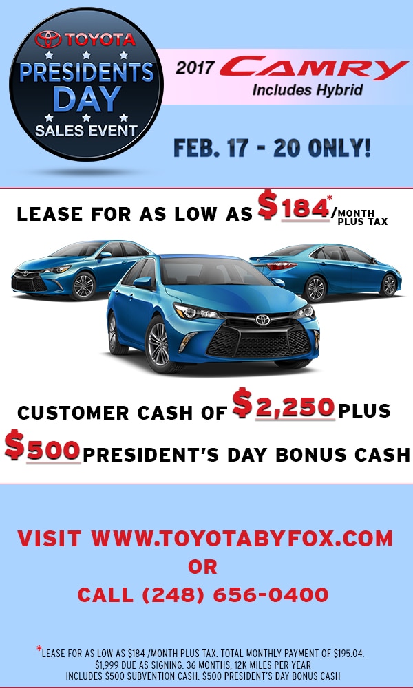 Presidents Day Car Sales 2017 >> 2017 Presidents Day Bonus Fox Toyota Presidents Day Car Sales 2017 >> 2017 Presidents Day Bonus Fox Toyota