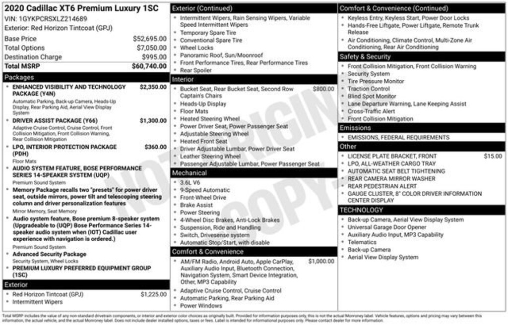 Used 2020 Cadillac XT6 Premium Luxury Sport Utility