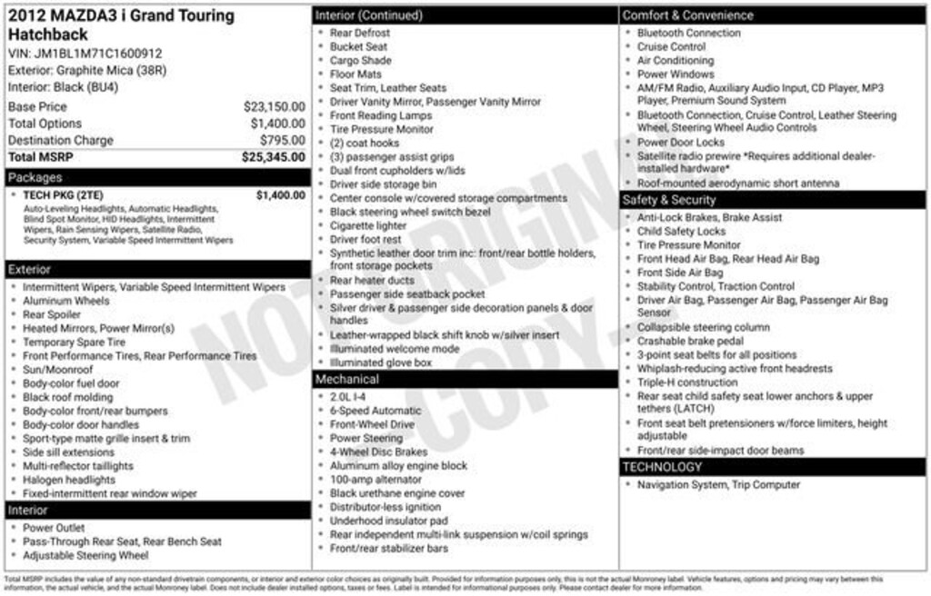 Used 2012 Mazda Mazda3 i Grand Touring Hatchback