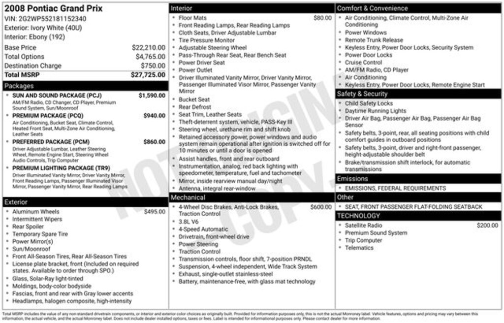 Used 2008 Pontiac Grand Prix Base Sedan