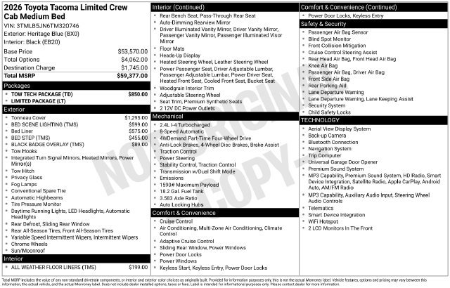 New 2026 Toyota Tacoma Limited 4X4 DOUBLE CAB