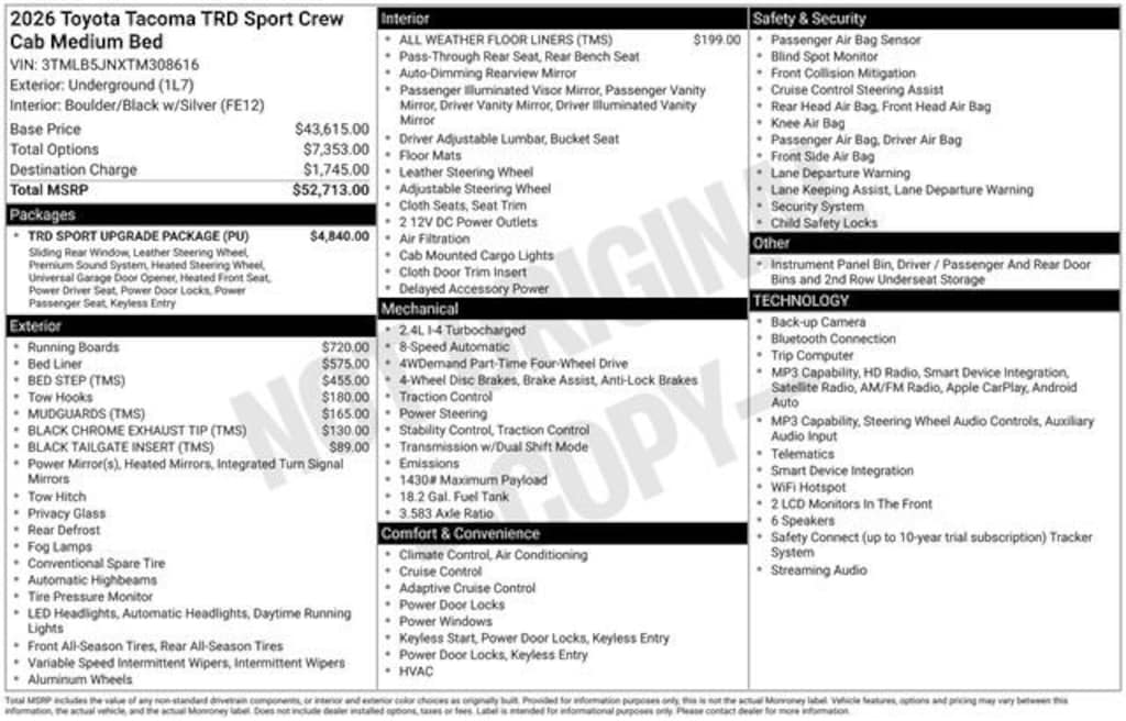 New 2026 Toyota Tacoma TRD Sport 4X4 DOUBLE CAB