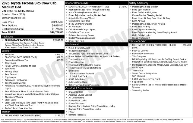 New 2026 Toyota Tacoma SR5 4X4 DOUBLE CAB
