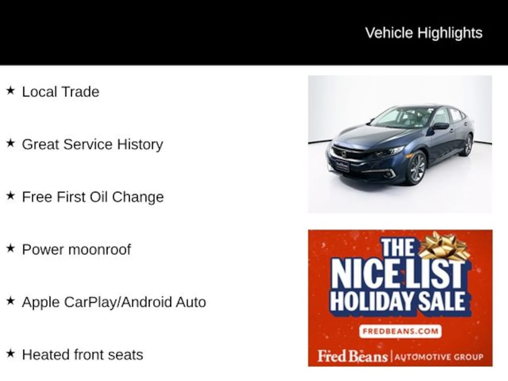 Used 2020 Honda Civic EX-L Sedan