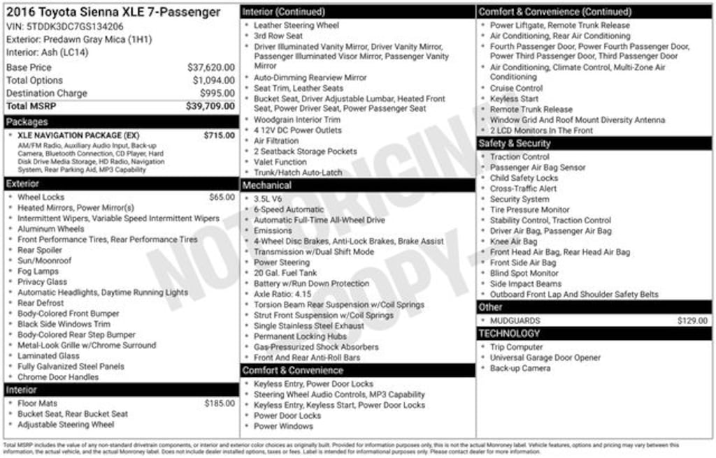 Used 2016 Toyota Sienna XLE Premium Van