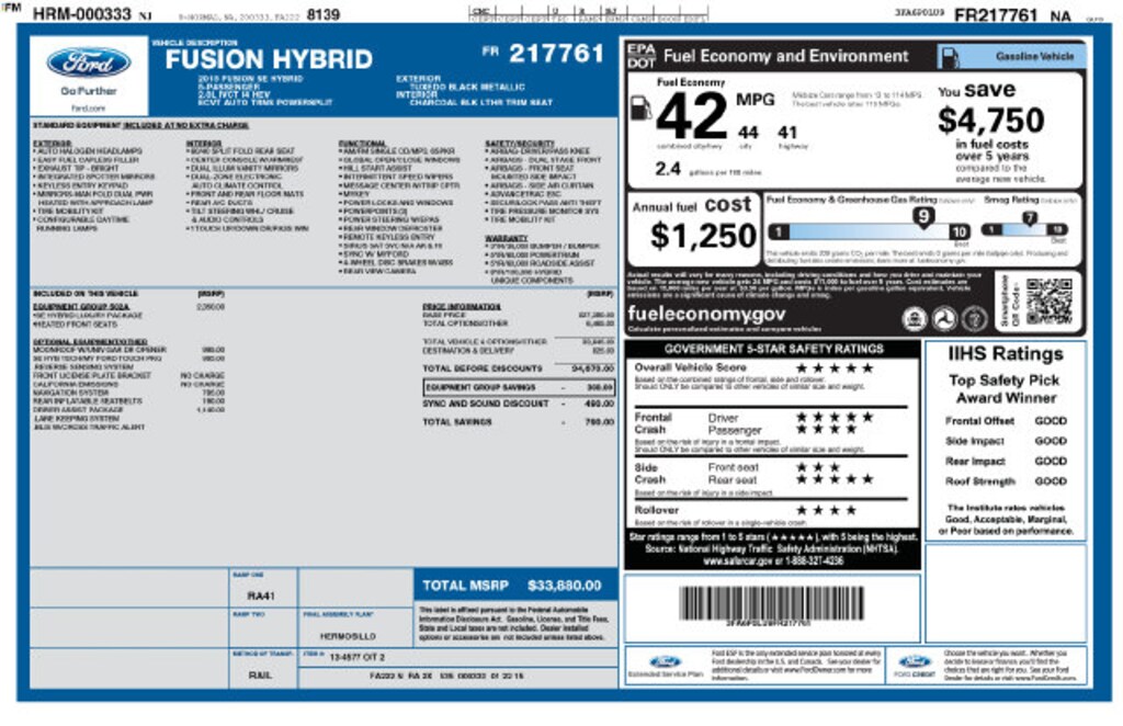 Used 2015 Ford Fusion Hybrid SE Sedan