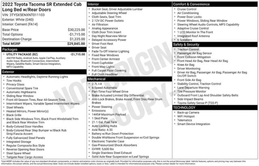 Used 2022 Toyota Tacoma SR Truck Access Cab