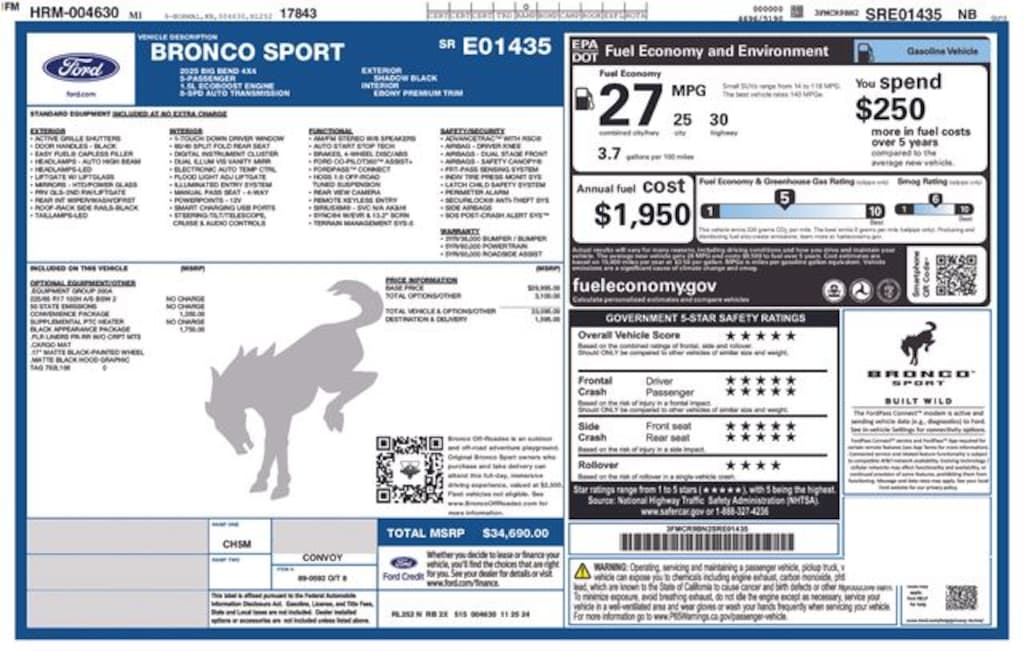 Certified 2025 Ford Bronco Sport Big Bend SUV