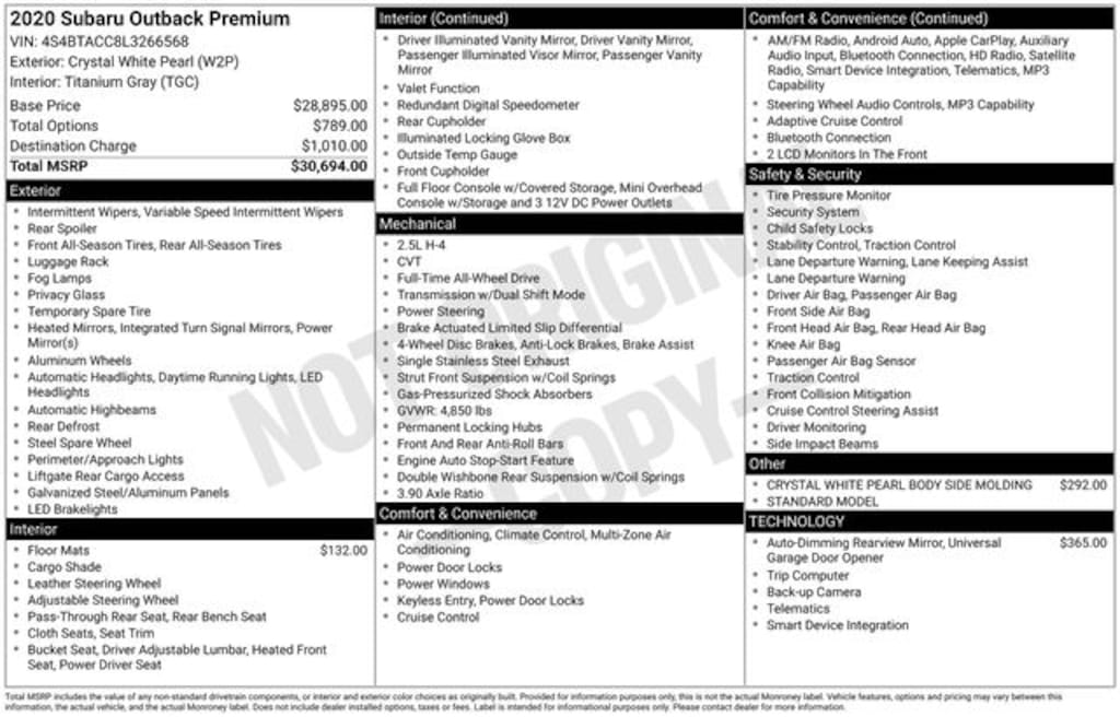 Used 2020 Subaru Outback Premium SUV