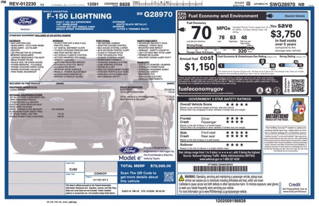 Used 2025 Ford F-150 Lightning Lariat Truck SuperCrew Cab