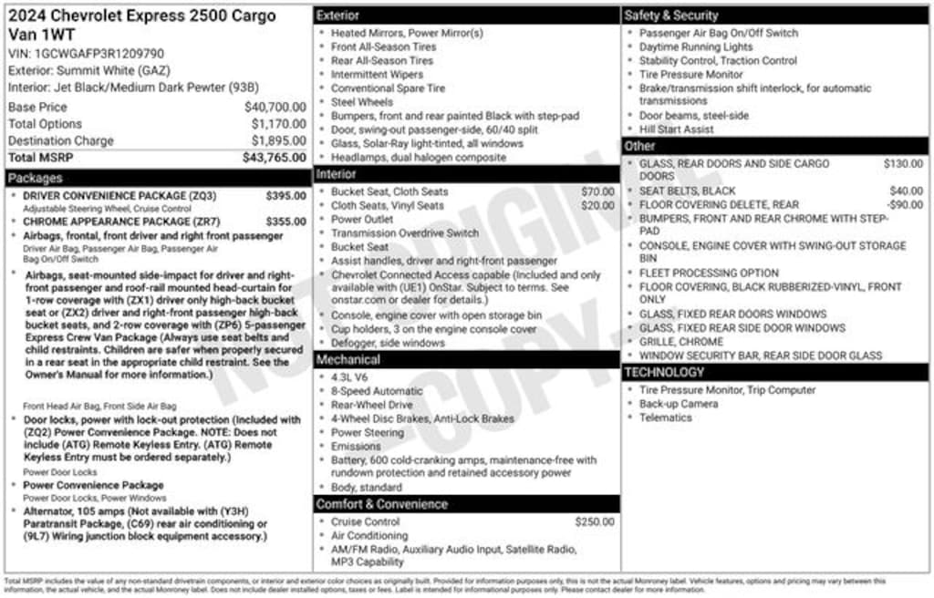 Used 2024 Chevrolet Express 2500 Work Van Van Cargo Van