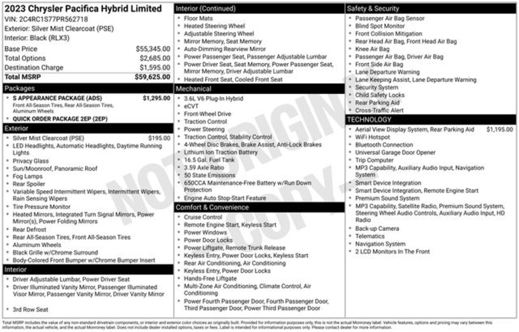 Used 2023 Chrysler Pacifica Hybrid Limited Van Passenger Van