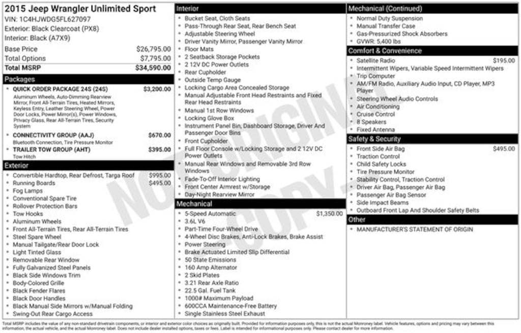 Used 2015 Jeep Wrangler Unlimited Sport 4x4 SUV