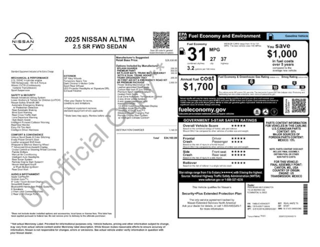 New 2025 Nissan Altima SR Sedan