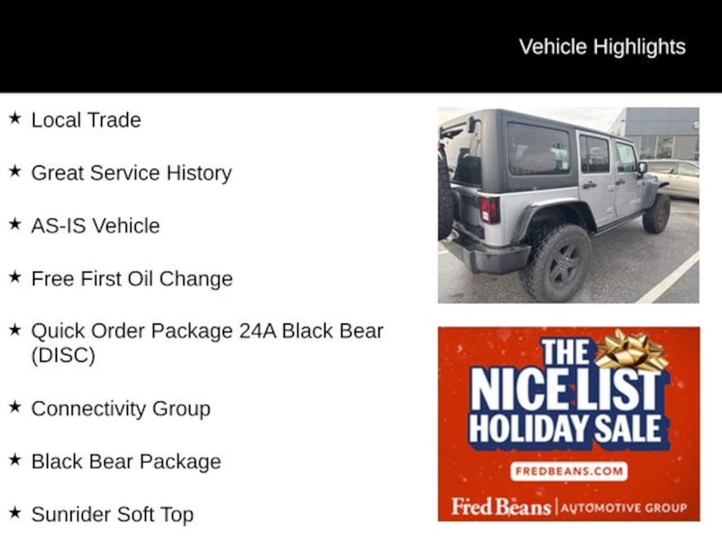 Used 2016 Jeep Wrangler Unlimited Black Bear SUV