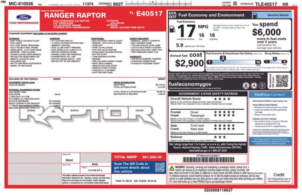 New 2026 Ford Ranger Raptor