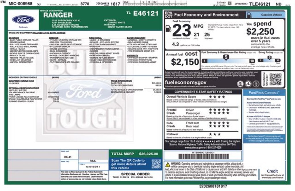 New 2026 Ford Ranger XL