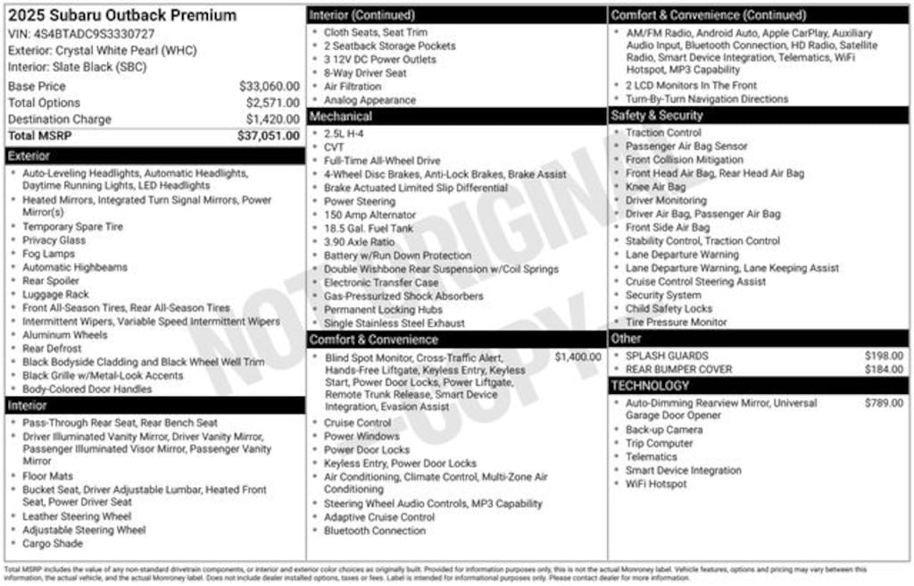 New 2025 Subaru Outback Premium SUV
