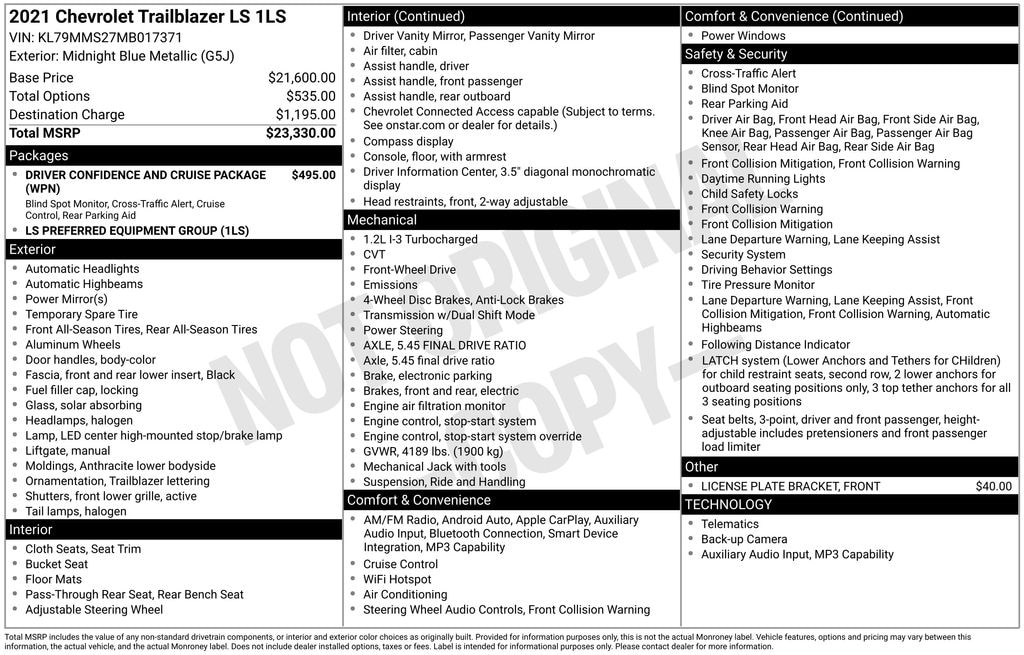 Used 2021 Chevrolet Trailblazer LS SUV