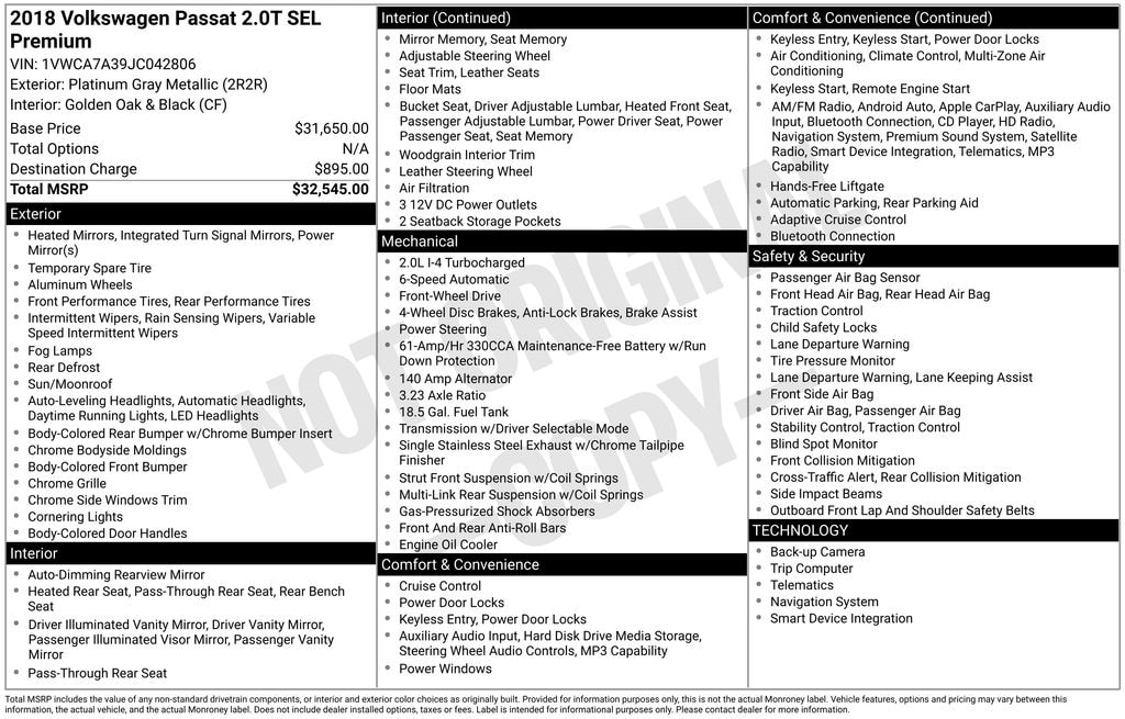 Used 2018 Volkswagen Passat 2.0T SEL Premium Sedan