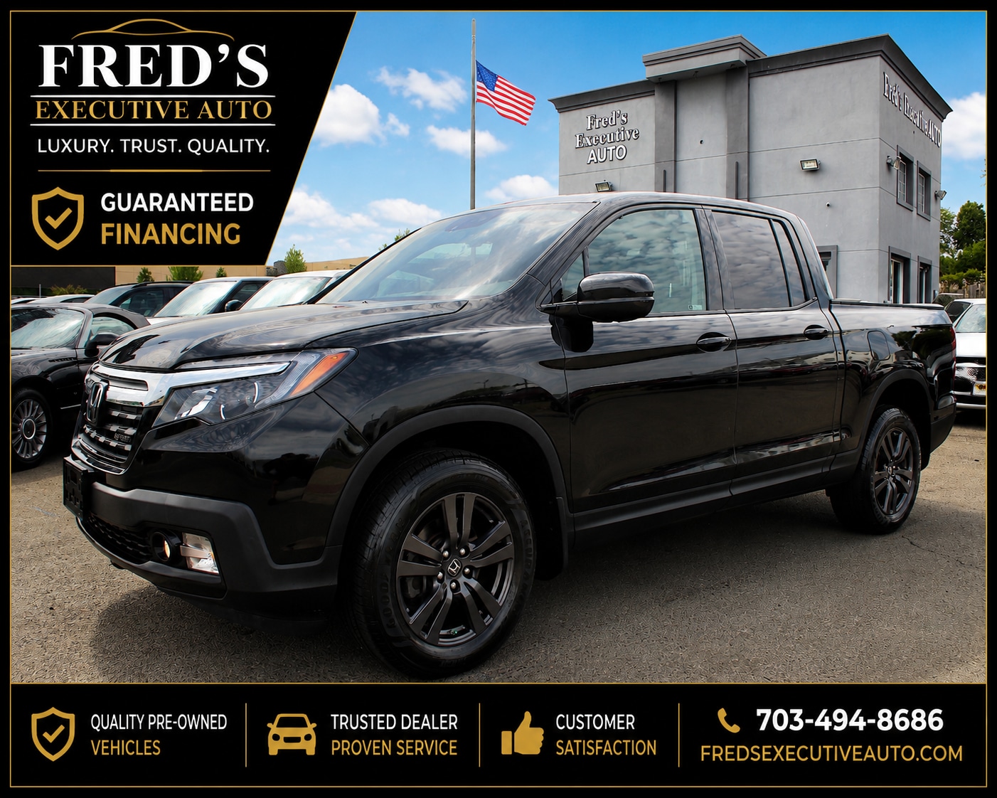 Black 2019 Honda Ridgeline Pickup Truck All-Wheel Drive 6-Speed Automatic