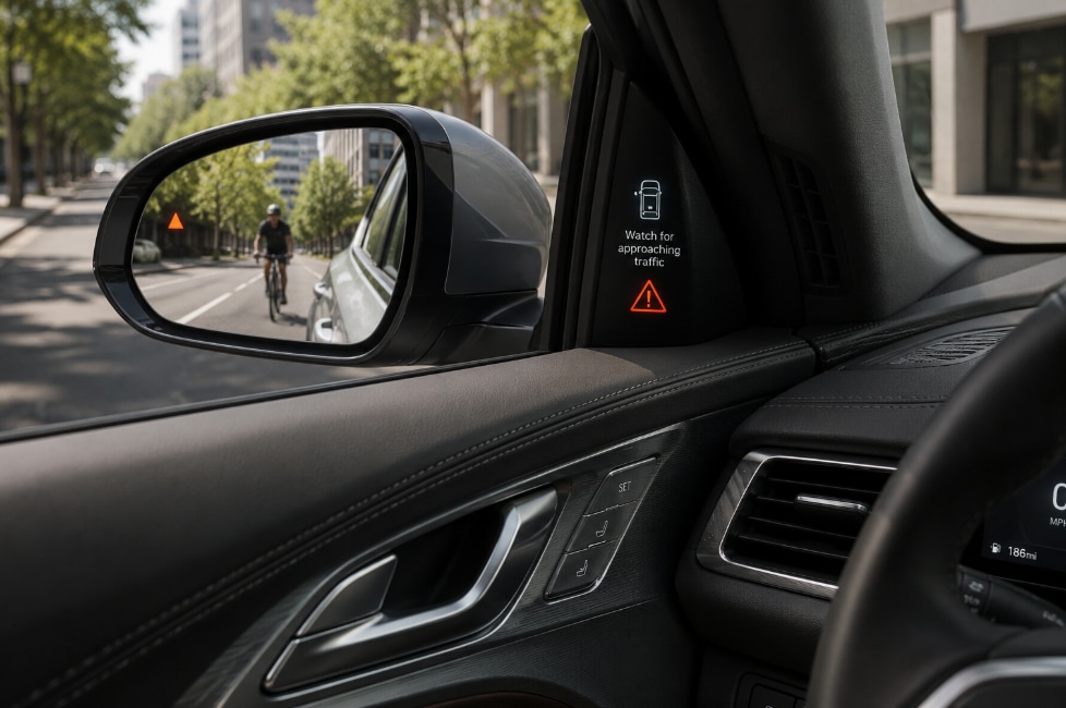 Genesis Safe Exit Assist alert with approaching cyclist
