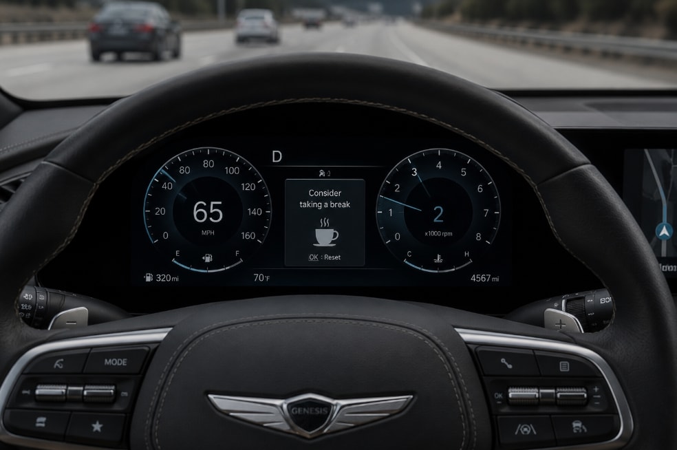 Genesis Driver Attention Warning alert on digital display.